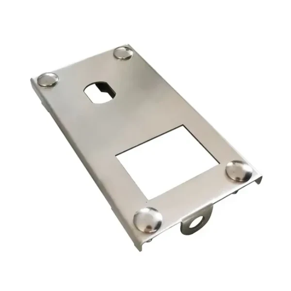 Metal plate with cutouts and rivets
