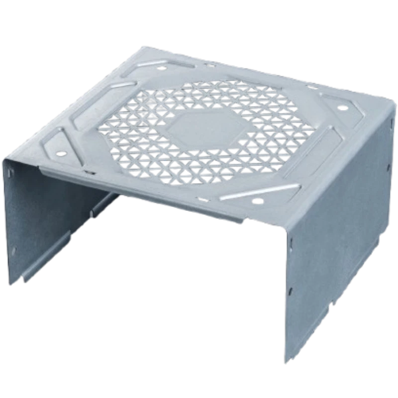 Gray metal enclosure with perforated top panel